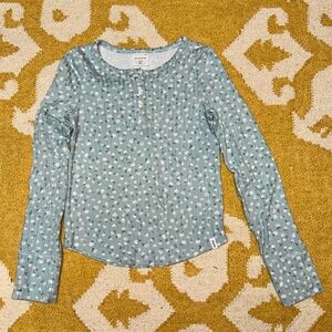 Abercrombie Kids Teal Floral Pattern Long Sleeve Tee